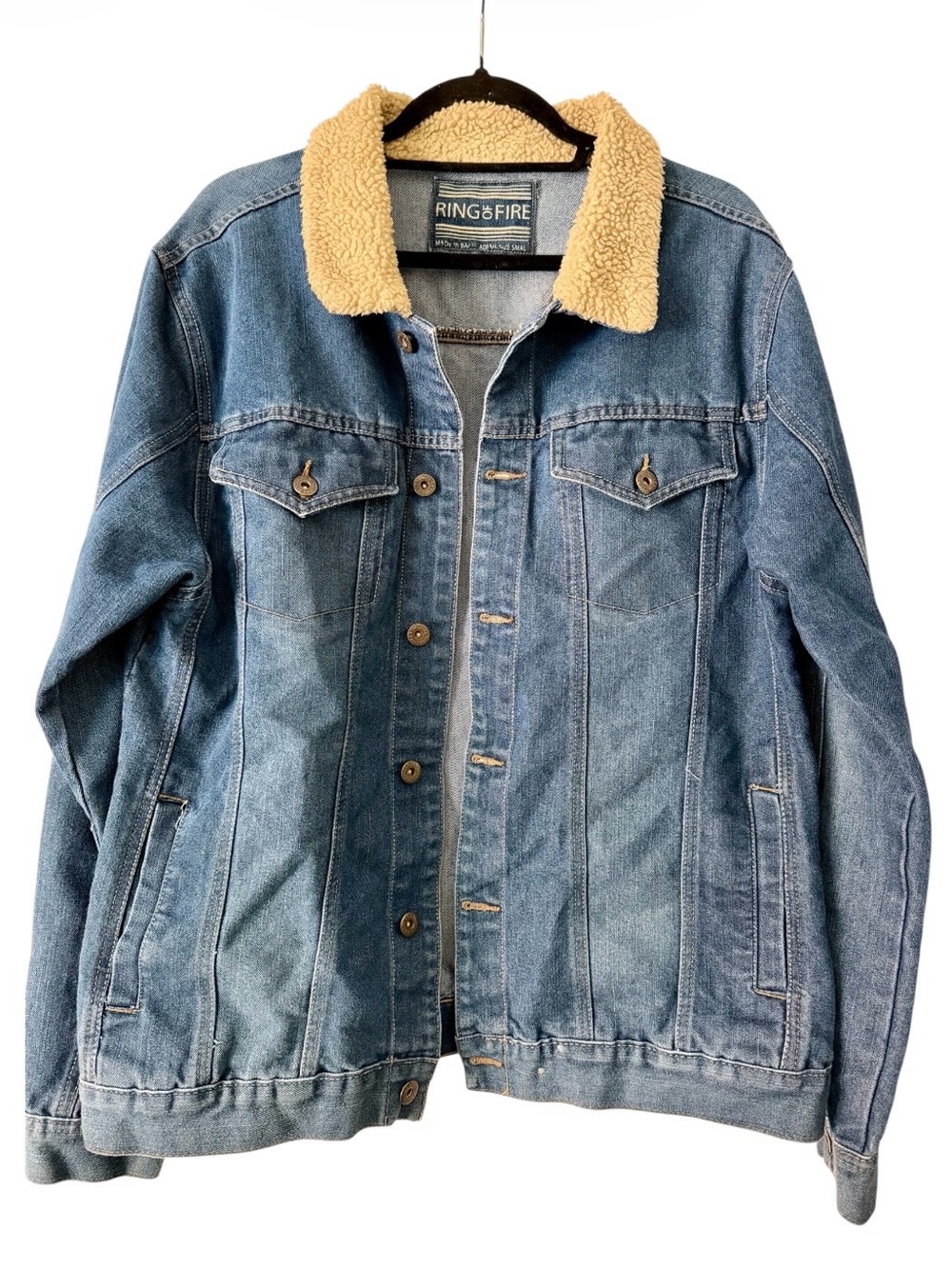 RING OF FIRE Vintage Denim Jacket with Sherpa Mens Size Small/Medium